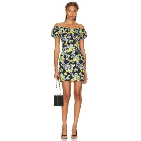 CAROLINE CONSTAS Calla Mini Dress Purple Yellow Noir Floral - Picture 3 of 7